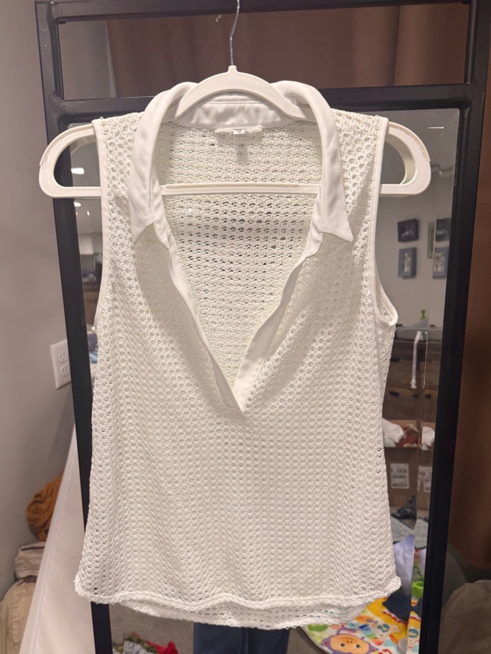S DREW Sleeveless White Knit Polo Tank